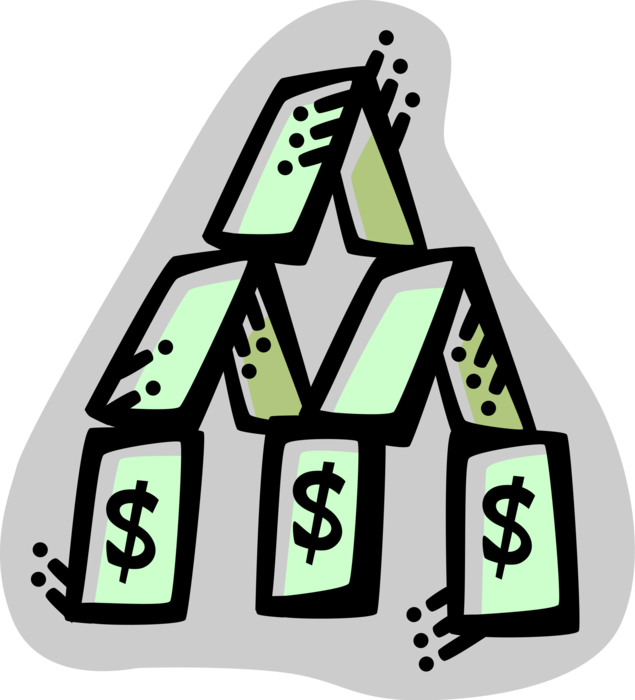 Vector Illustration of Financial House of Cards with Cash Money Dollar Bills