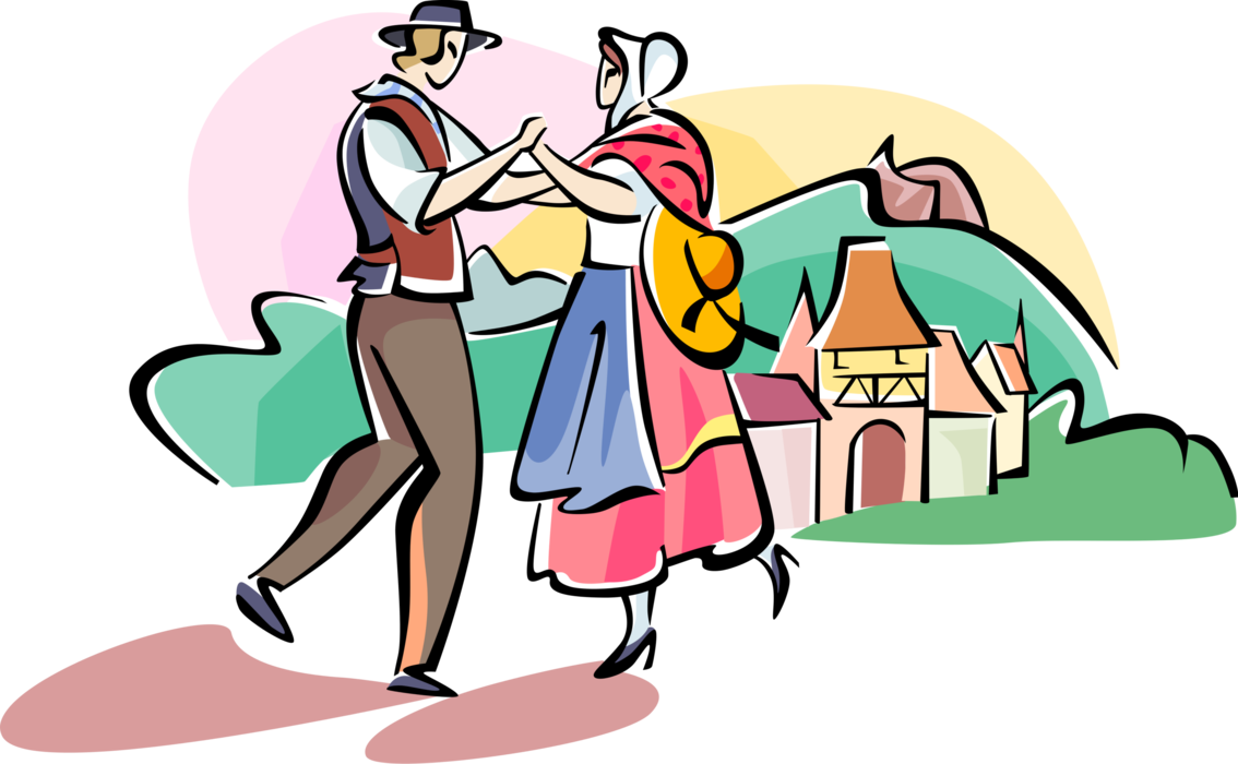 Vector Illustration of French Traditional Folk Dancing for Fete Francais