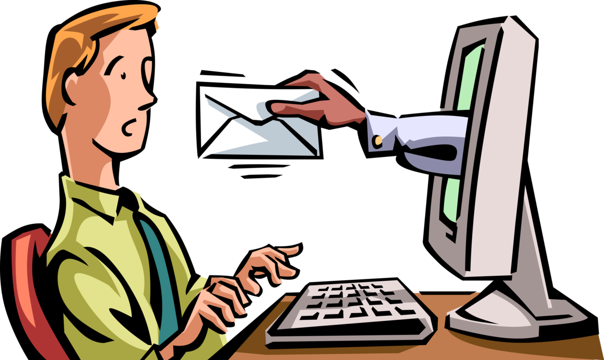 Vector Illustration of Businessman Receives Electronic Email Correspondence Letter from Hand in Computer Screen