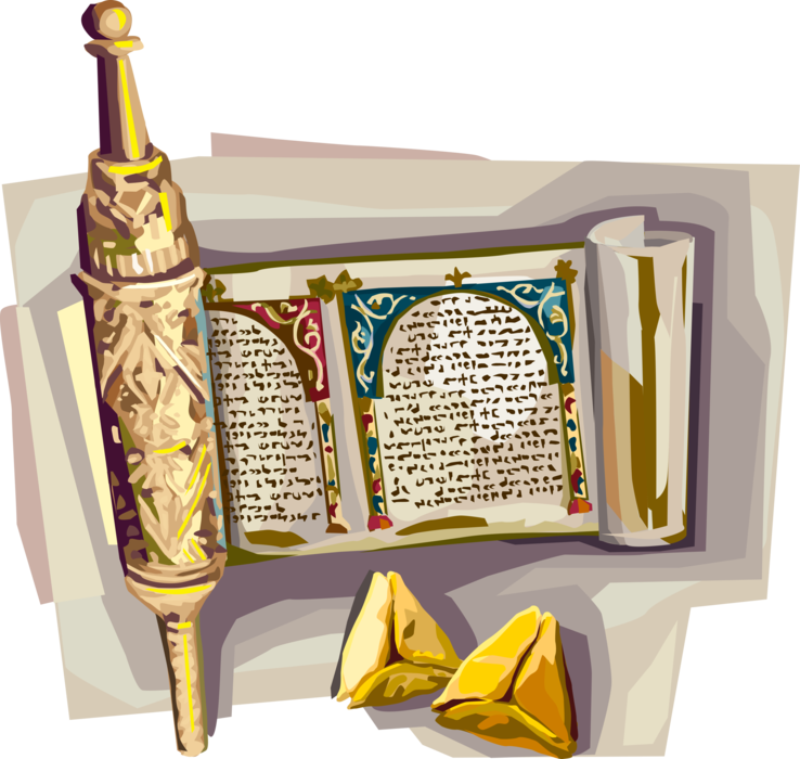 Vector Illustration of Purim Scroll of Esther Megillah with Hamantachen