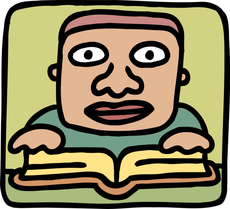 Vector Illustration of School Student Reads Schoolbook Textbook Book