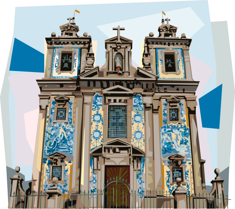 Vector Illustration of Church of Saint Ildefonso, Igreja de Santo Ildefonso, Porto, Portugal