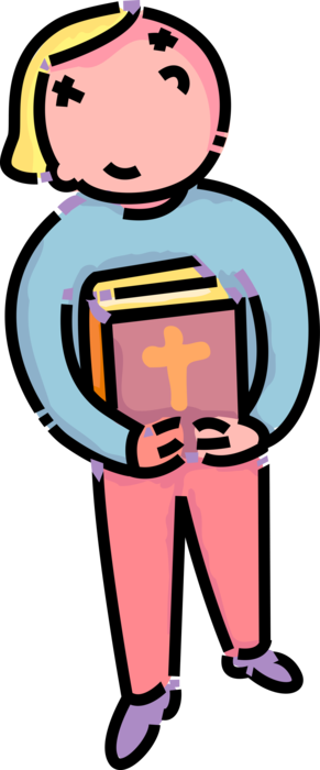 Vector Illustration of Primary or Elementary School Student in Religious Studies Class with Christian Bible
