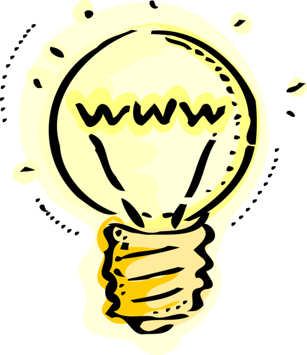 Vector Illustration of Electric Light Bulb Symbol of Invention, Innovation, and Good Ideas with WWW Internet