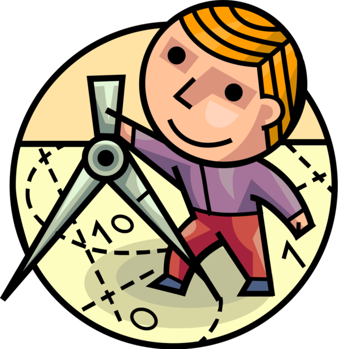 Vector Illustration of Math Student with Measurement Compass used in Geometry, Navigation and Drafting