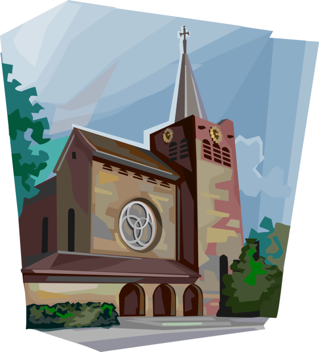 Vector Illustration of St. Barbara, Church in Bunnik, Holland, Netherlands