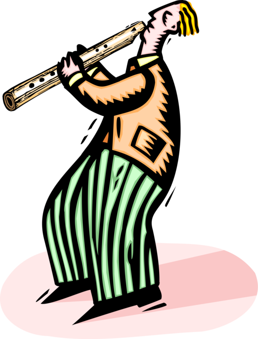 Vector Illustration of Musician Flutist Plays Flute Musical Instrument