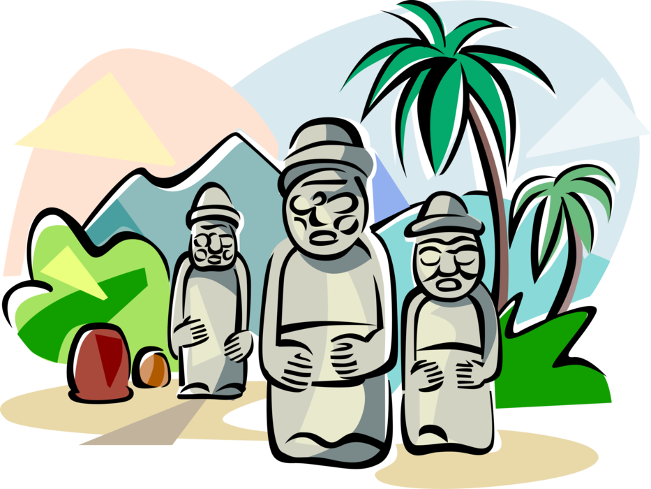 Vector Illustration of Dol Hareubang or Harubang Rock Statues, Jeju Island, South Korea