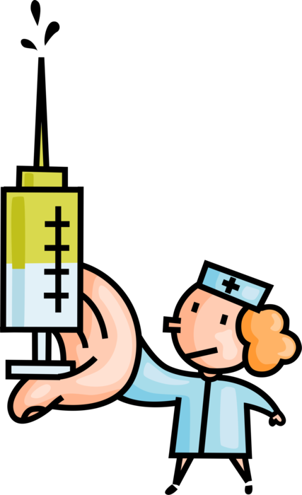 Vector Illustration of Health Care Hospital Nurse with Hypodermic Syringe Needle Inoculation Vaccination