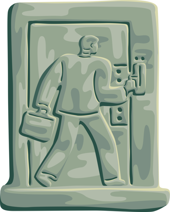 Vector Illustration of Businessman Uses Security Pass to Open Locked Door to Enter Room