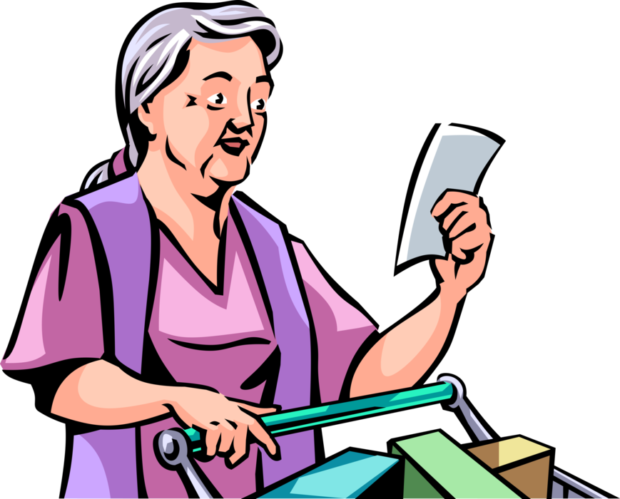 Vector Illustration of Retired Elderly Senior Citizen Food Shopper Shopping for Groceries in Supermarket Grocery Store