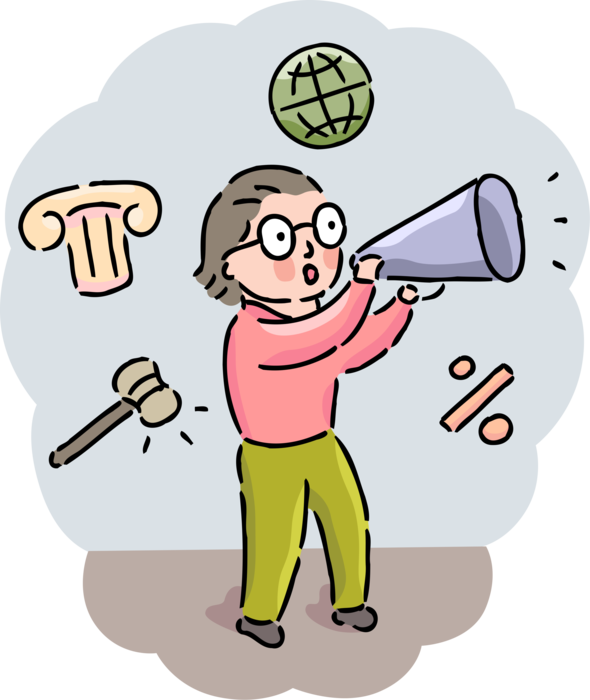 Vector Illustration of Academic Student Leader Makes Important School Announcement with Megaphone Bullhorn to Amplify Voice