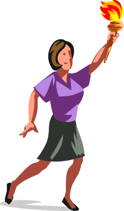 Vector Illustration of Champion Businesswoman Carries Olympic Torch Flame