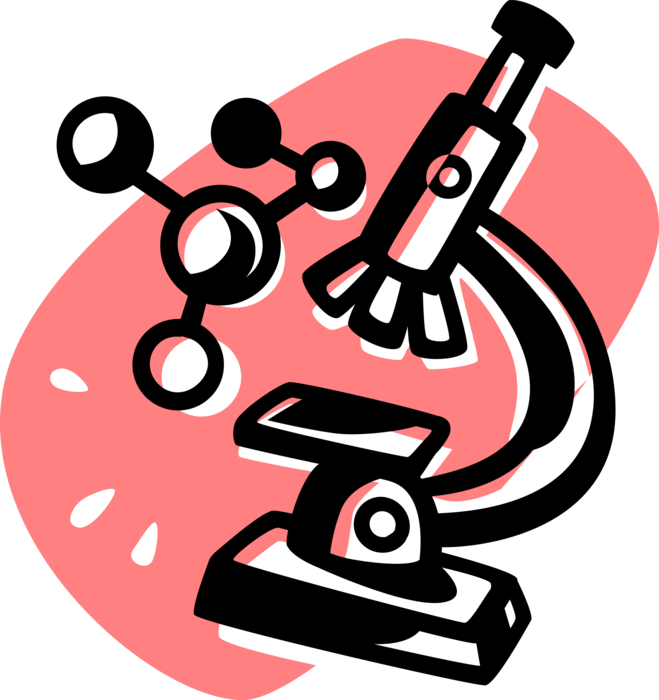 Vector Illustration of Science Microscope Instrument with Molecule Electrically Neutral Group of Two or More Atoms