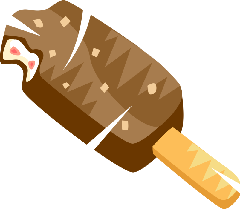 Vector Illustration of Chocolate Dipped Frozen Ice Cream Bar Snack on Stick 