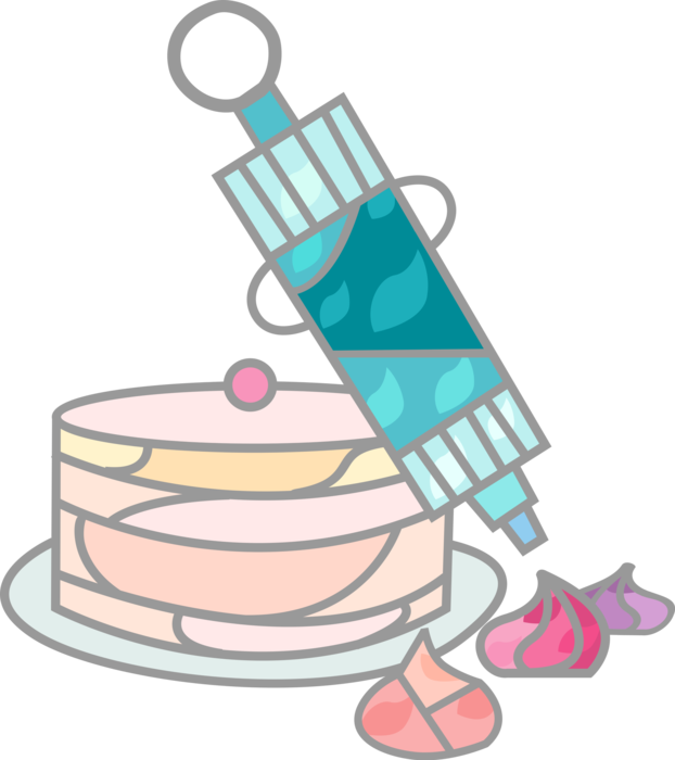 Vector Illustration of Baked Cake with Cake Decoration Tool and Icing Frosting