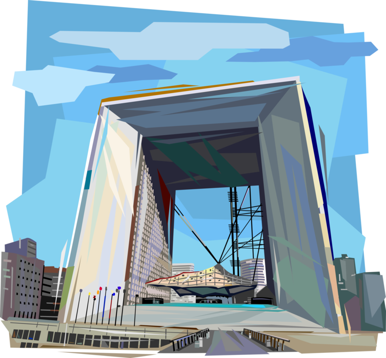 Vector Illustration of La Grande Arche de la Défense Monument and Building, Paris, France