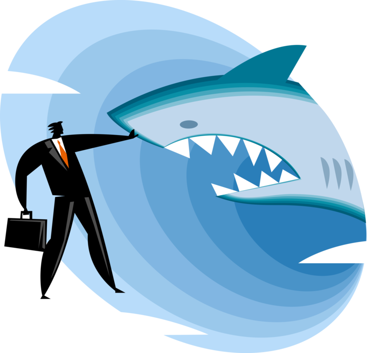 Vector Illustration of Businessman Holds Back Marine Predator Shark