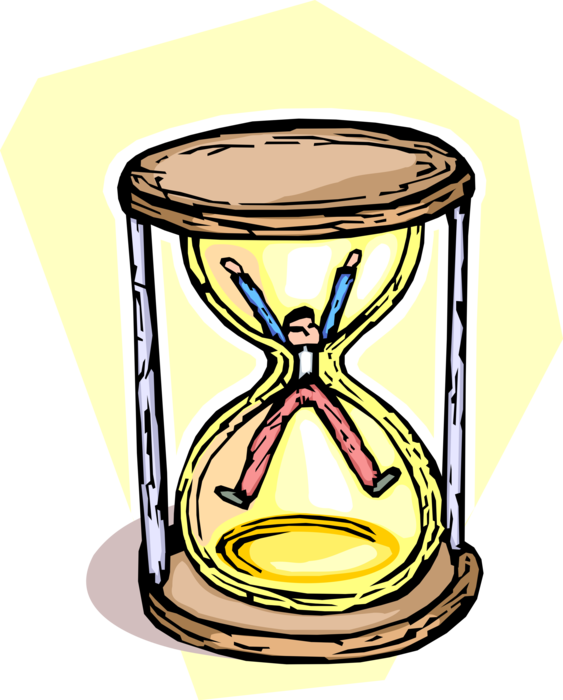 Vector Illustration of Businessman Trapped in Hourglass or Sandglass, Sand Timer, Measuring Passage of Time