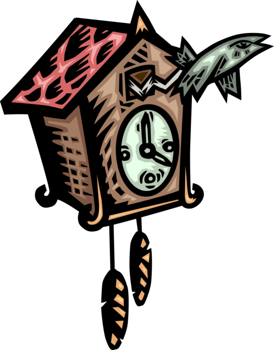 Vector Illustration of Cuckoo Clock Tells Time and Chimes on the Hour