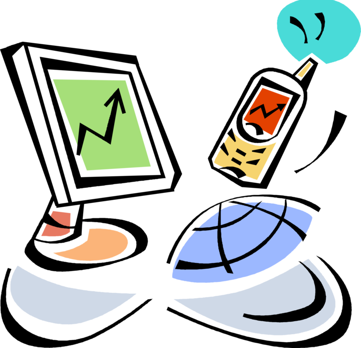 Vector Illustration of Global Communication Tools with Online Internet Computer and WiFi Mobile Cellular Phone