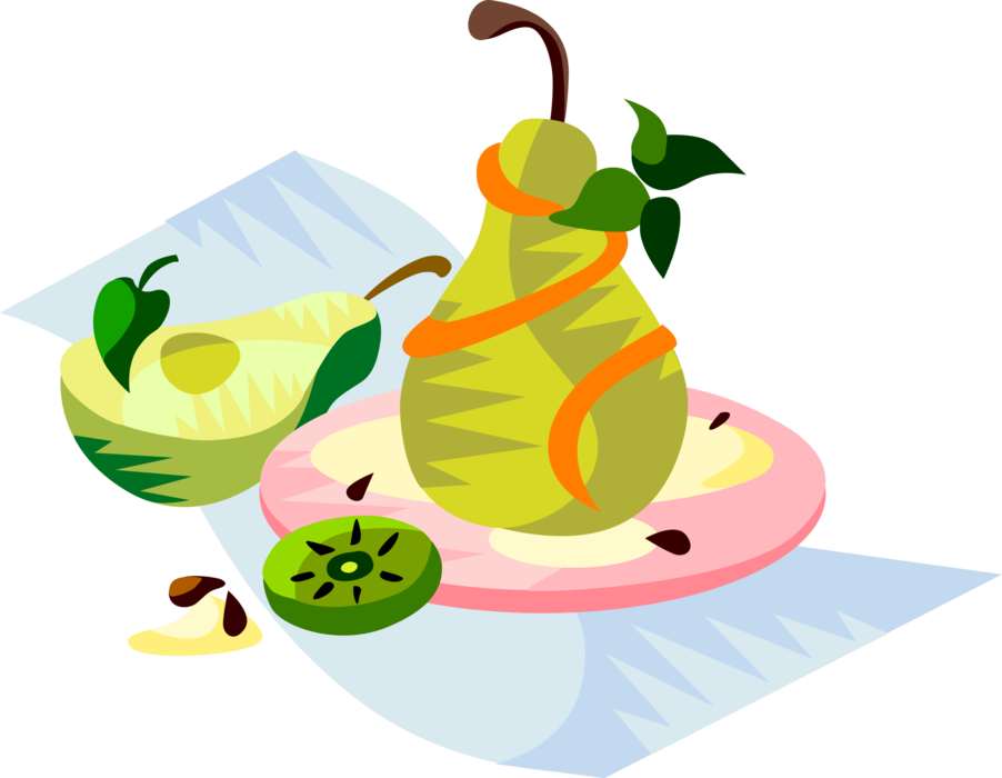Vector Illustration of European Cuisine Poached Pear Fruit Dessert