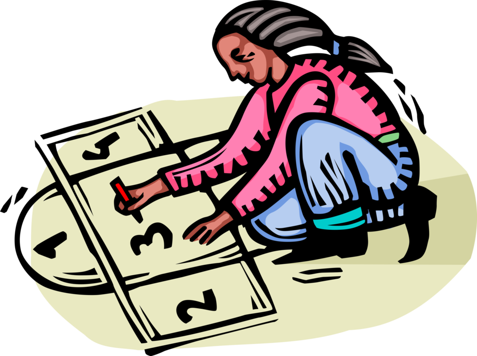 Vector Illustration of Child Playing Hopscotch Children's Playground Game 