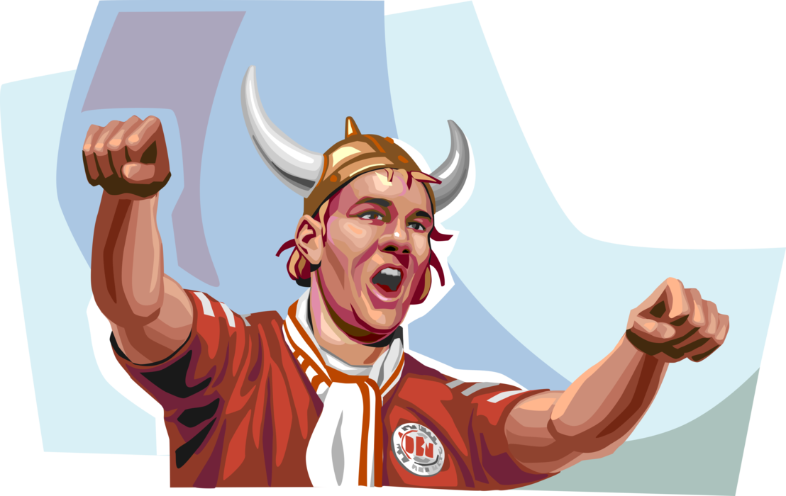 Vector Illustration of Danish Football Soccer Fan Reacts to Goal During Game
