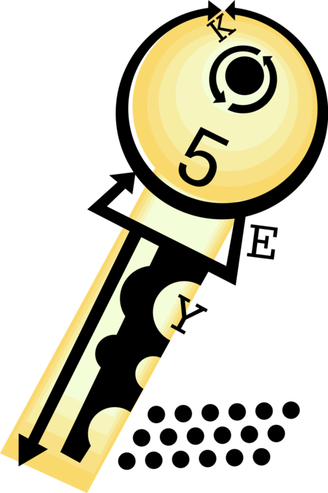 Vector Illustration of Small Metal Instrument Key Cut to Fit Padlock Lock