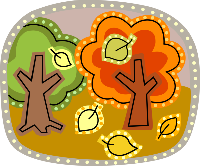 Vector Illustration of Deciduous Forest Trees with Fall Autumn Leaves Changing Color