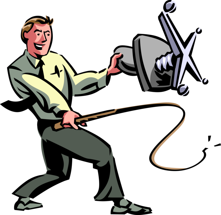 Vector Illustration of Businessman Lion Tamer Cracks Whip Wielding Office Chair Furniture