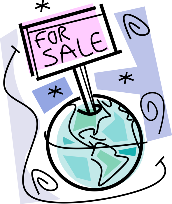 Vector Illustration of Planet Earth with Real Estate For Sale Sign