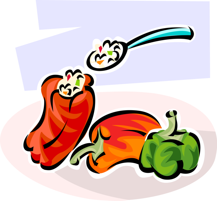 Vector Illustration of Stuffed Red and Green Peppers
