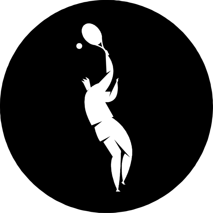 Vector Illustration of Tennis Player Makes Overhead Backhand Racket or Racquet Shot During Tennis Match