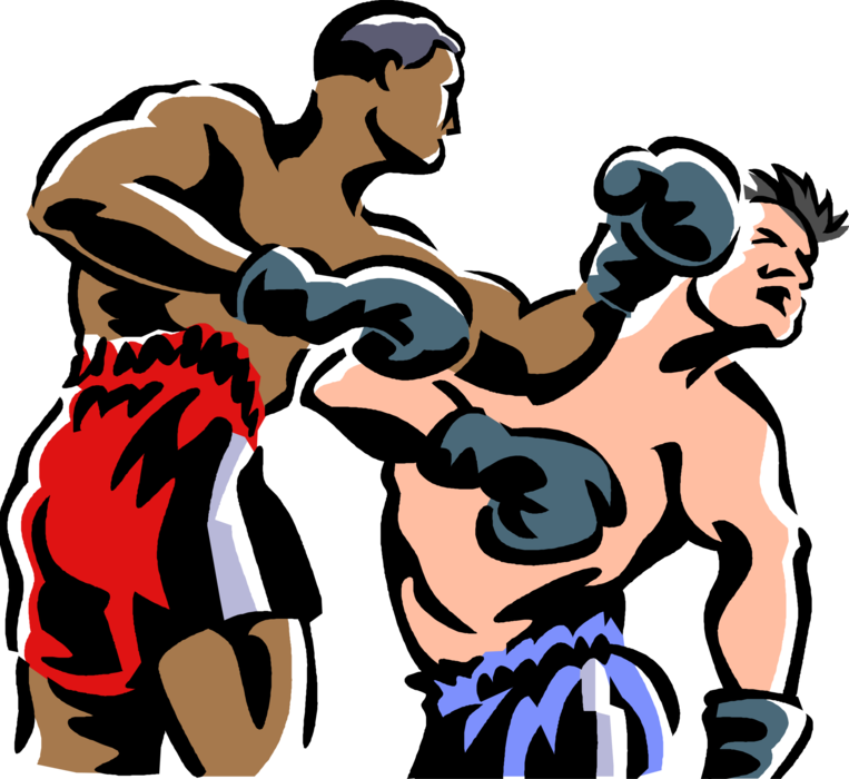 Vector Illustration of Prizefighter Pugilist Boxer Delivers Knockout Punch During Fight in Boxing Ring