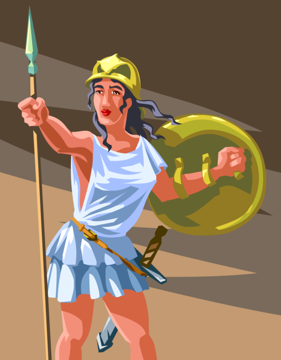 Vector Illustration of Greek Mythology Athena, Goddess of War, Wisdom, Courage, Inspiration, Civilization, Law and Justice