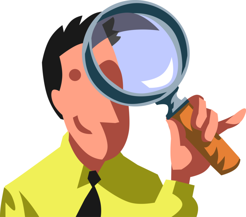 Vector Illustration of Ambitious Businessman Investigates New Business Opportunities with Magnifying Glass