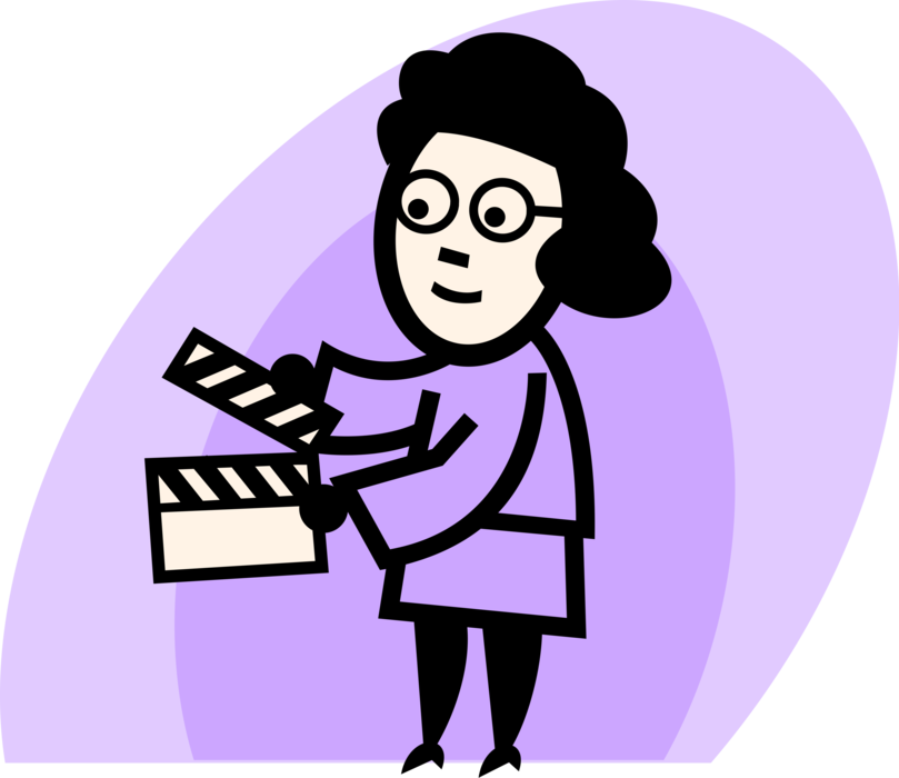 Vector Illustration of Filmmaker with Filmmaking and Video Production Clapperboard