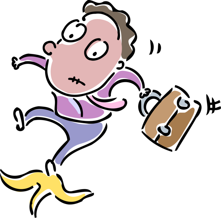 Vector Illustration of Distracted Businessman Slips and Falls on Banana Peel