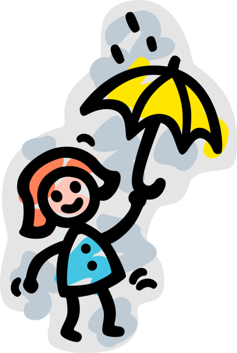 Vector Illustration of Weather Forecast Calls for Rain Showers with Umbrella or Parasol Rain Protection