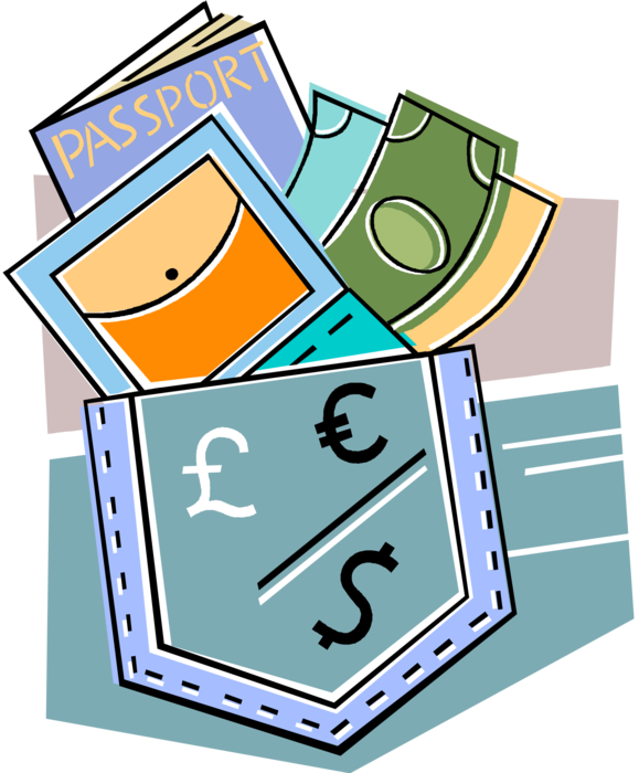 Vector Illustration of Passport Personal Identification for International Travel with Cash Money for Travel Expenses