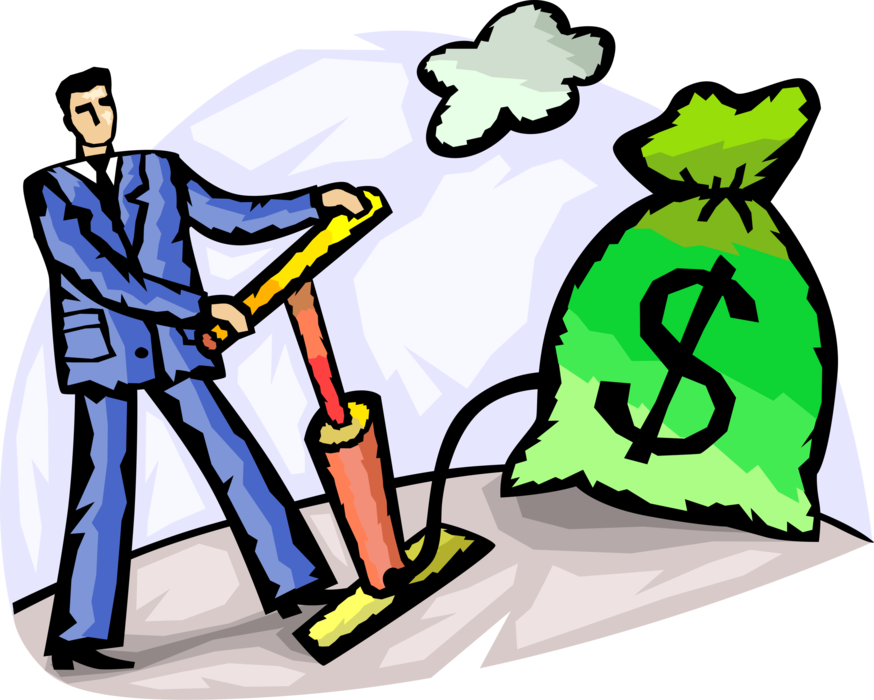 Vector Illustration of Businessman Inflates Corporate Profits and Investment with Bicycle Pump