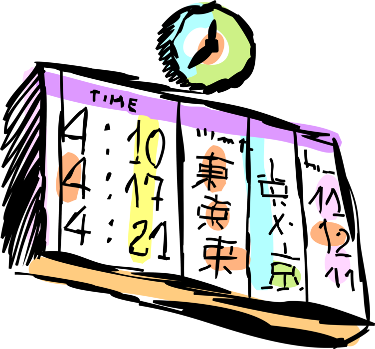 Vector Illustration of Departure and Arrival Board in Airport Terminal or Railway Train Station Displays Time