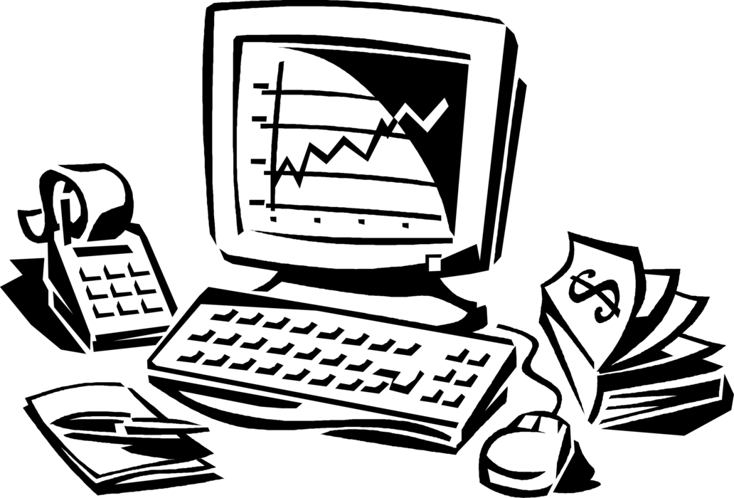 Vector Illustration of Wall Street Stock Market Analysis Chart on Computer Screen