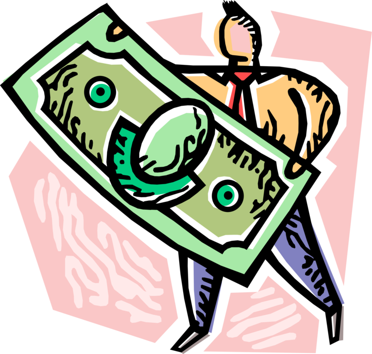 Vector Illustration of Businessman Achieves Corporate Sales Quota Financial Goals with Cash Money Dollar Bill