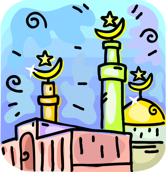 Vector Illustration of Islamic Mosque Place of Worship for Followers of Islam with Minarets