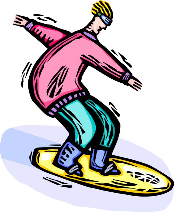 Vector Illustration of Snowboarder on Snowboard Snowboarding Down Hill on Snow
