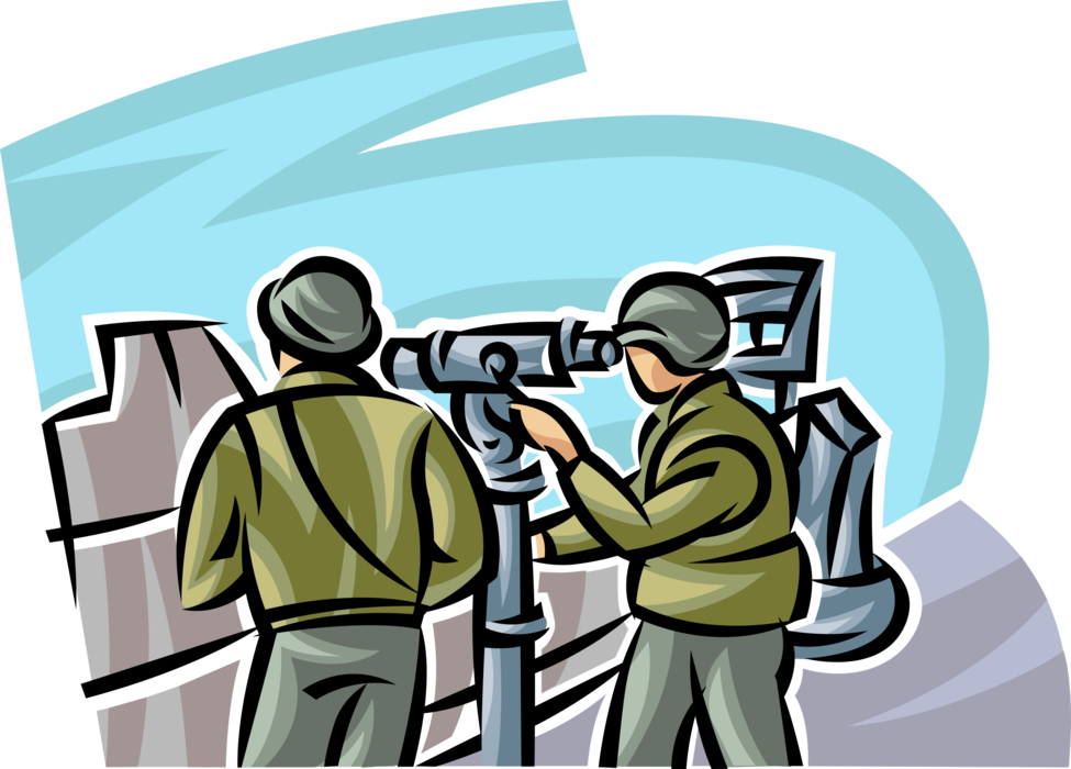 Vector Illustration of United States Marines Scout Enemy Target Positions with Military Tactical Spotting Scope