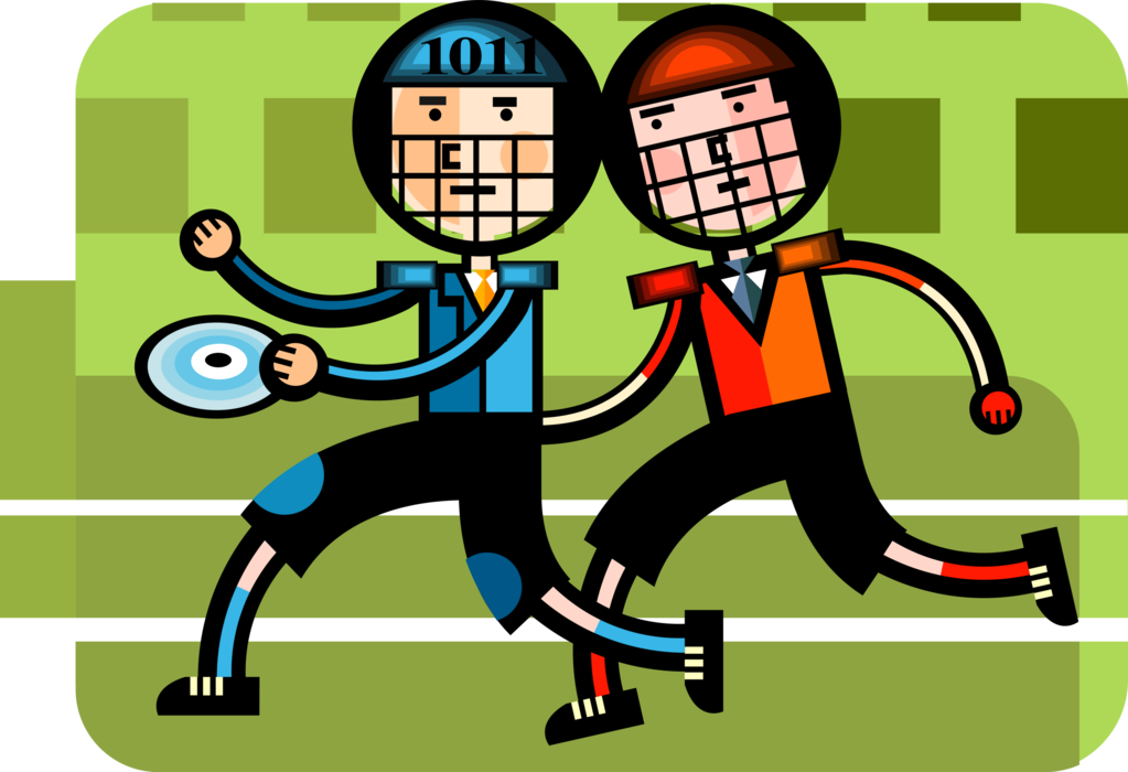 Vector Illustration of Sports Competitors with Helmets and Face Guards Compete During Game on Field