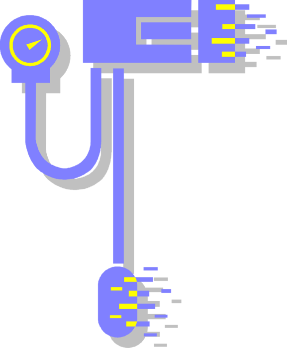 Vector Illustration of Blood Pressure Gauge Aneroid Sphygmomanometer with Cuff Measures Arterial Pressure in Systemic Circulation